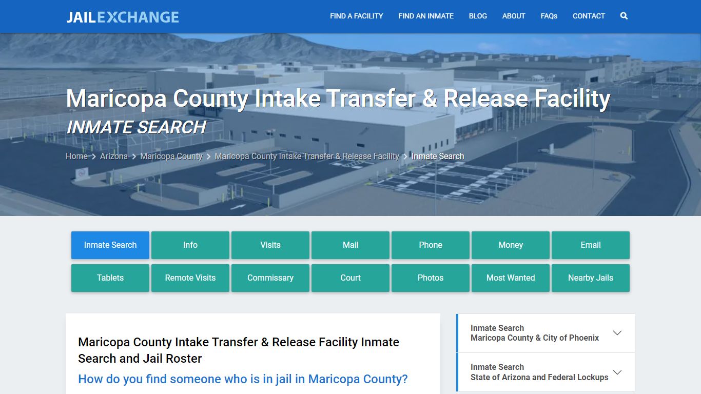 Maricopa County Intake Transfer & Release Facility Inmate Search